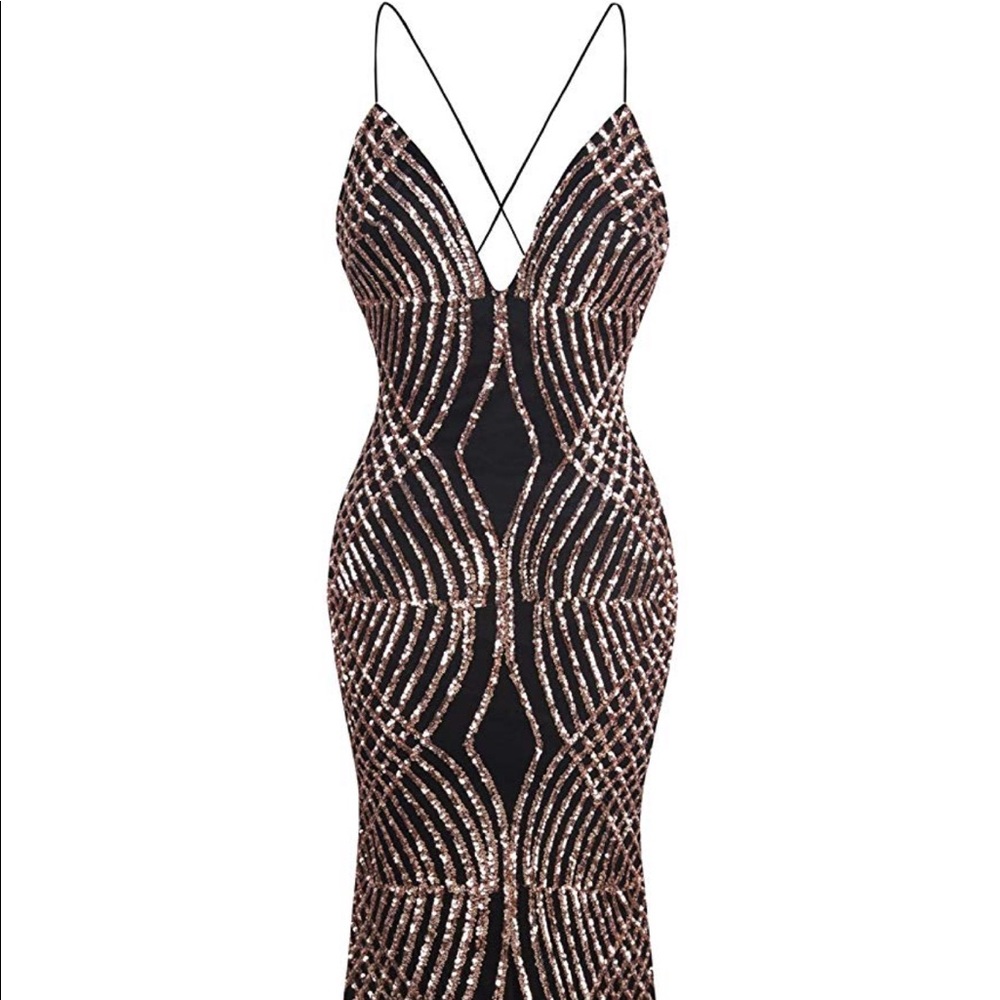Long Mermaid Ball Gown Black & Rose Gold/ Gatsby